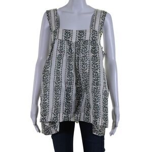 LIDO Womens Sleeveless Square Neck Floral Linen Top White Green Size Large